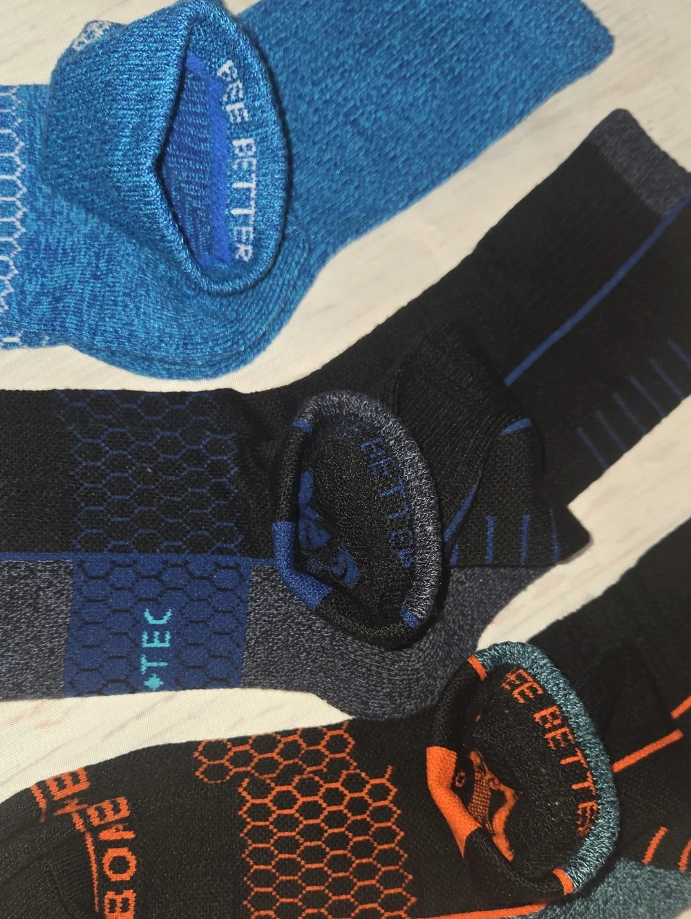 Bombas Performance Crew Socks - Blue, Black, Orange Medium New